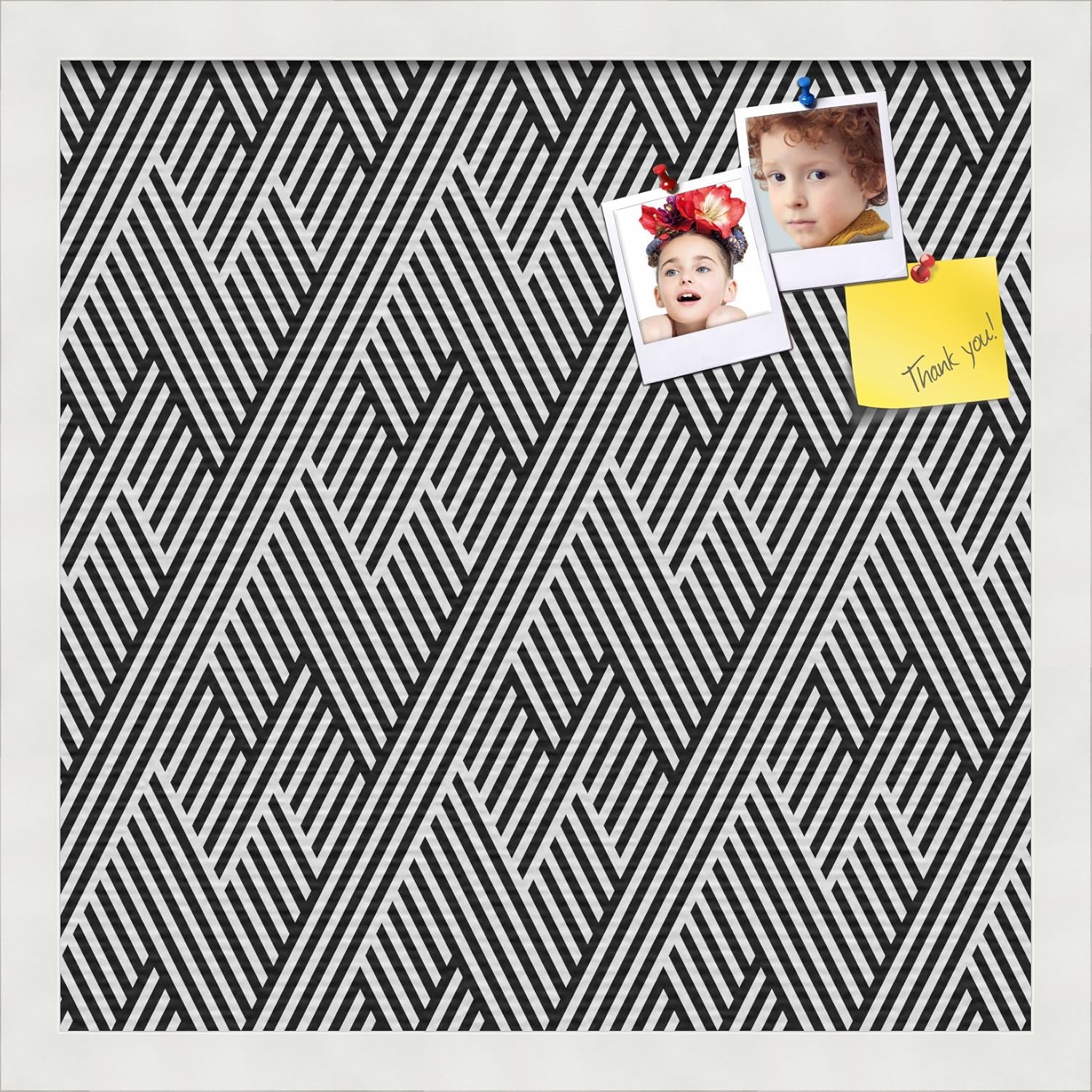 PinPix 24x16 inch Cork Bulletin Board. This Decorative Framed Pin Board Comes with Ikat Vintage Gold Design and Satin White Frame. Ideal for Home, Office Decor or School (PinPix-1598)