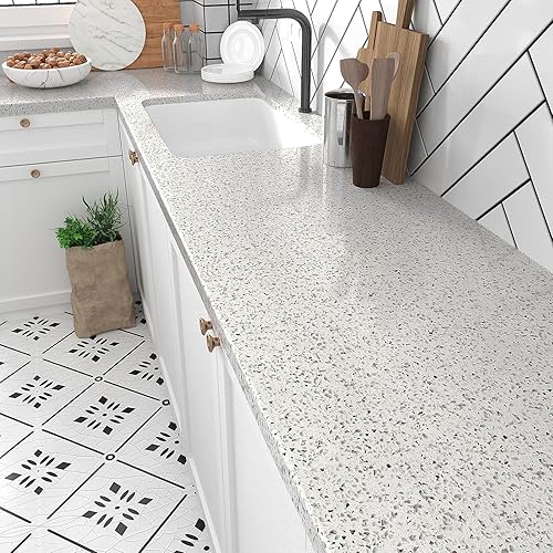 Miniatura 10 de VEELIKE Papel adhesivo de granito de 15.7 x 118 pulgadas para encimeras, impermeable, autoadhesivo, papel tapiz de granito para encimeras de cocina,