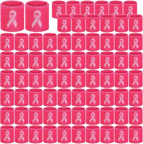 Jerify 80 pulseras de cinta rosa a granel, para concientización sobre el cáncer de mama, pulseras atléticas para deportes, correr, baloncesto,