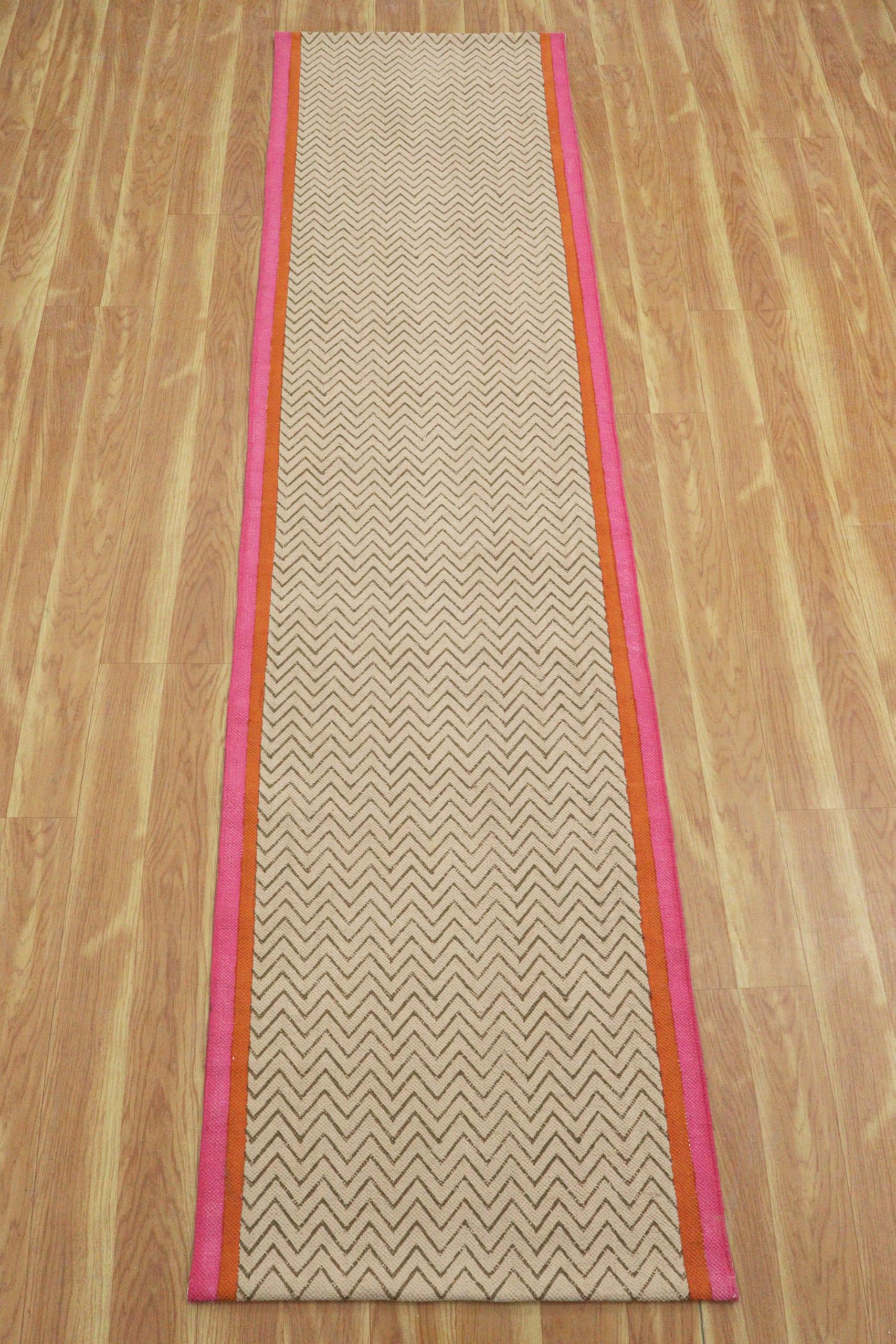Kelim-Teppich, handbedruckt, Baumwolle, 3 m, quadratisch, Rosa, mehrfarbig, gestreiftes Design, Handwäsche, 0,5 cm dick, Boho, für drinnen und draußen, Flachgewebe, Teppiche für Flur