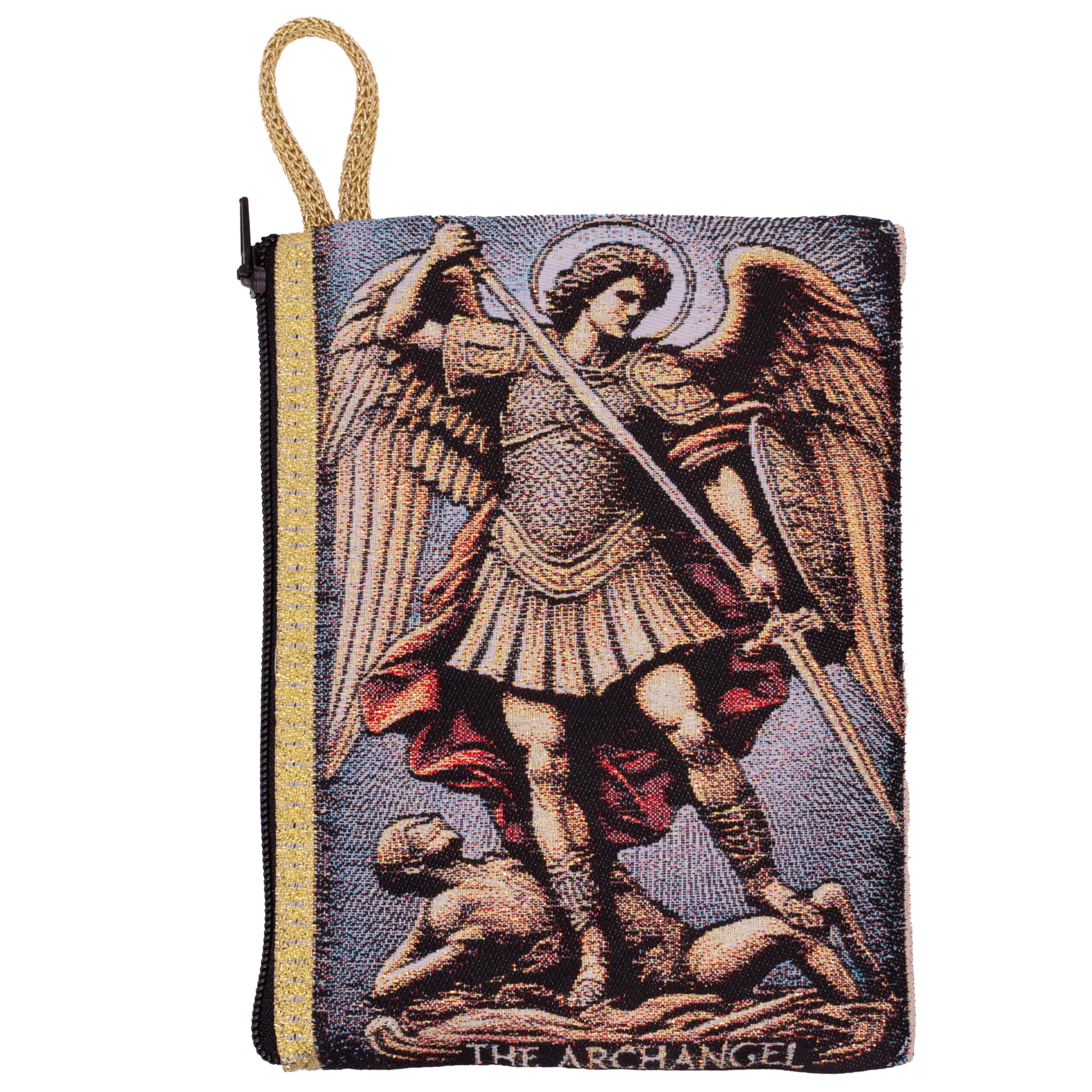 Religious Rosary Pouch with Tapestry Style Woven Art | St. Michael, Holy Family, or St. Therese | Zipper Enclosure | Catholic Gift for First Holy Communion or Confirmation (St. Michael)-image-32