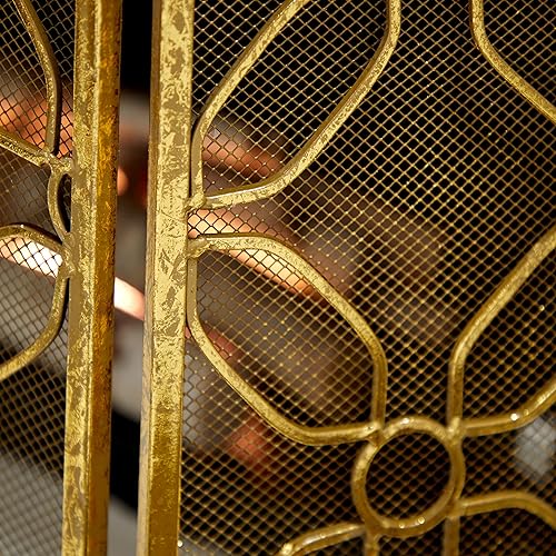 Miniatura 4 de Deco 79 Malla plegable geométrica metálica para chimenea de 3 paneles, 53 x 1 x 31 pulgadas, color dorado
