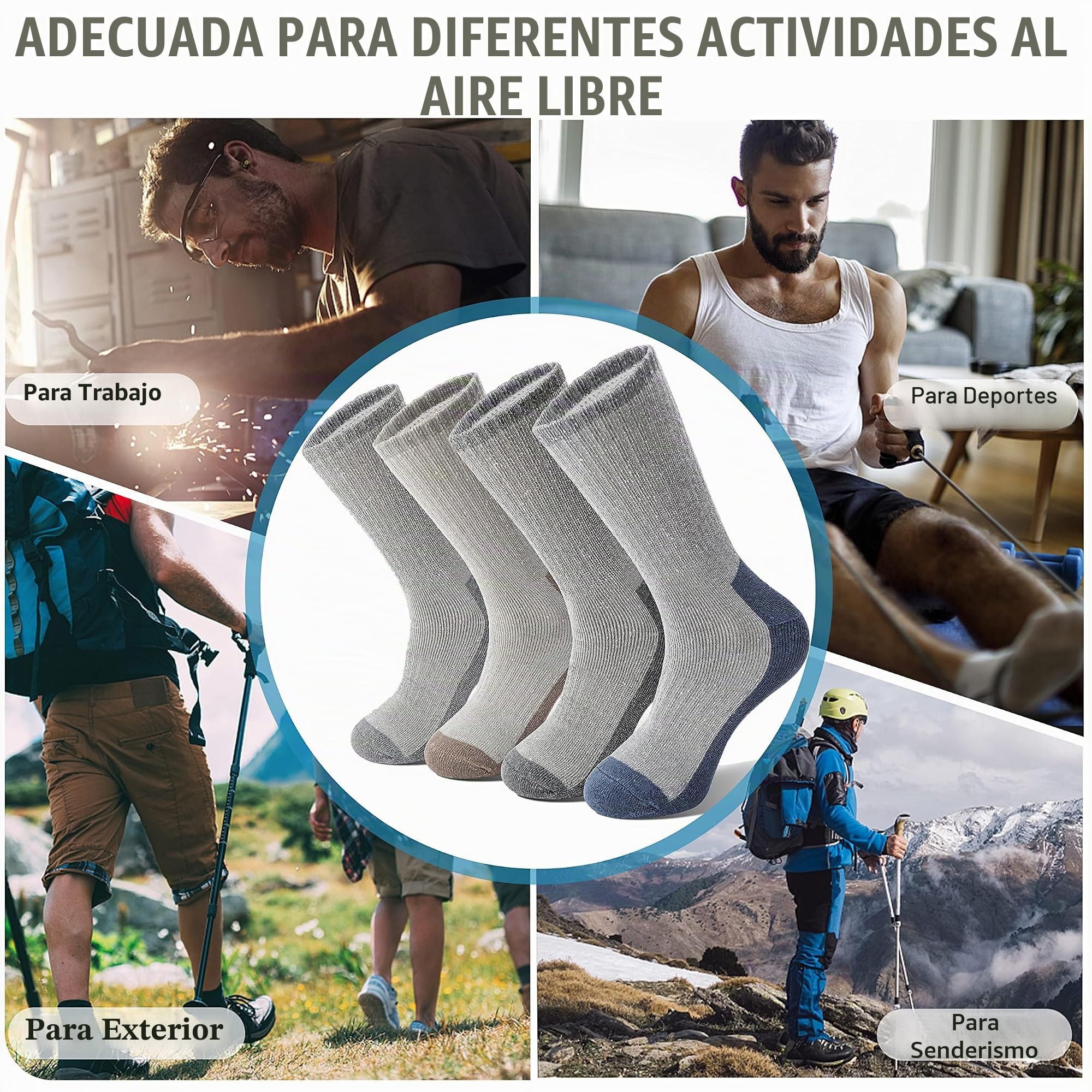 PROETRADE Calcetines Térmicos Lana Merino 4 Pares, Invierno Gruesos Cálidos Antiampollas Running Ciclismo Talla 36-46