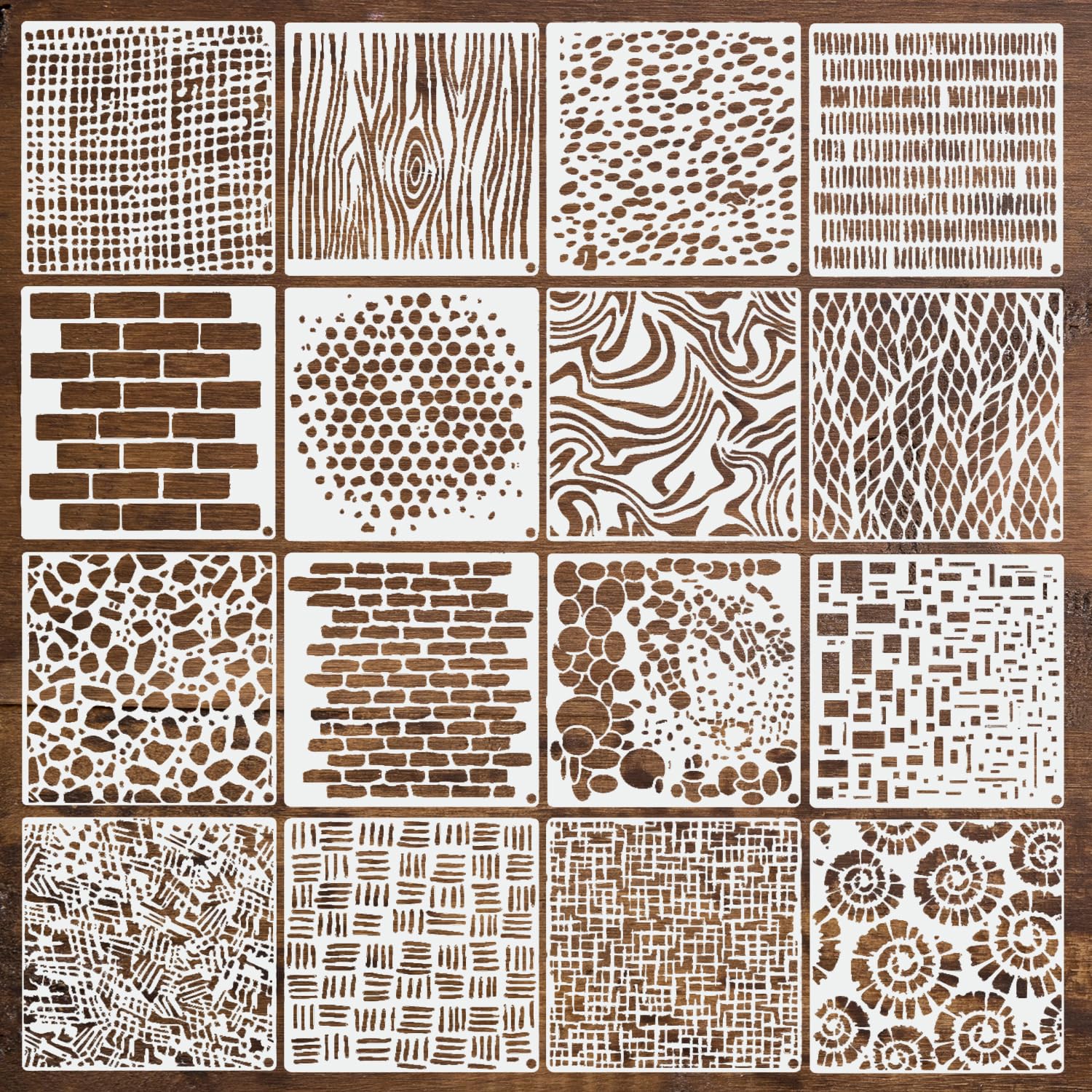16Pcs Texture Stencils, Leopard Brick Stencils for Painting Reusable Drawing Templates for Painting DIY Art Crafts Scrapbook Wall Decor