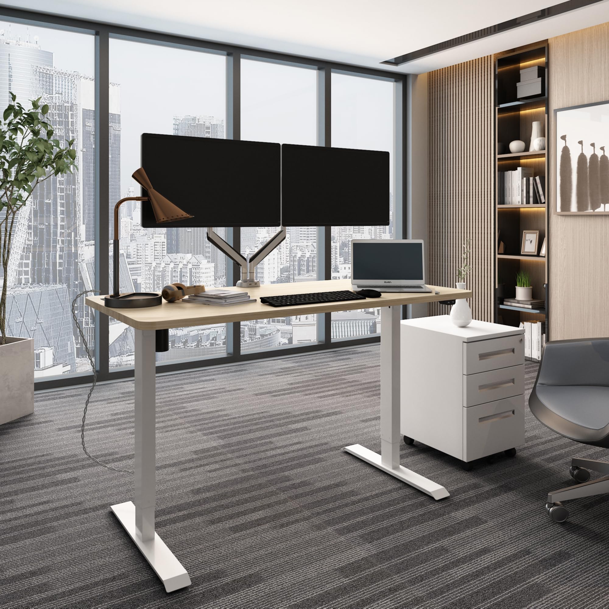 ERGOMATE Motorized Height Adjustable Desk (White Frame with Out Table top) with Basic Controller.