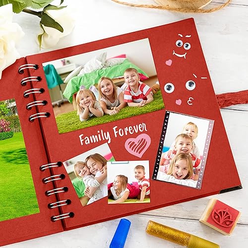 Vista 188 de Bstorify Álbum de recortes de 10 x 10 pulgadas, 70 páginas, protectores de esquina de papel kraft grueso negro, cierre de cinta, ideal para tus