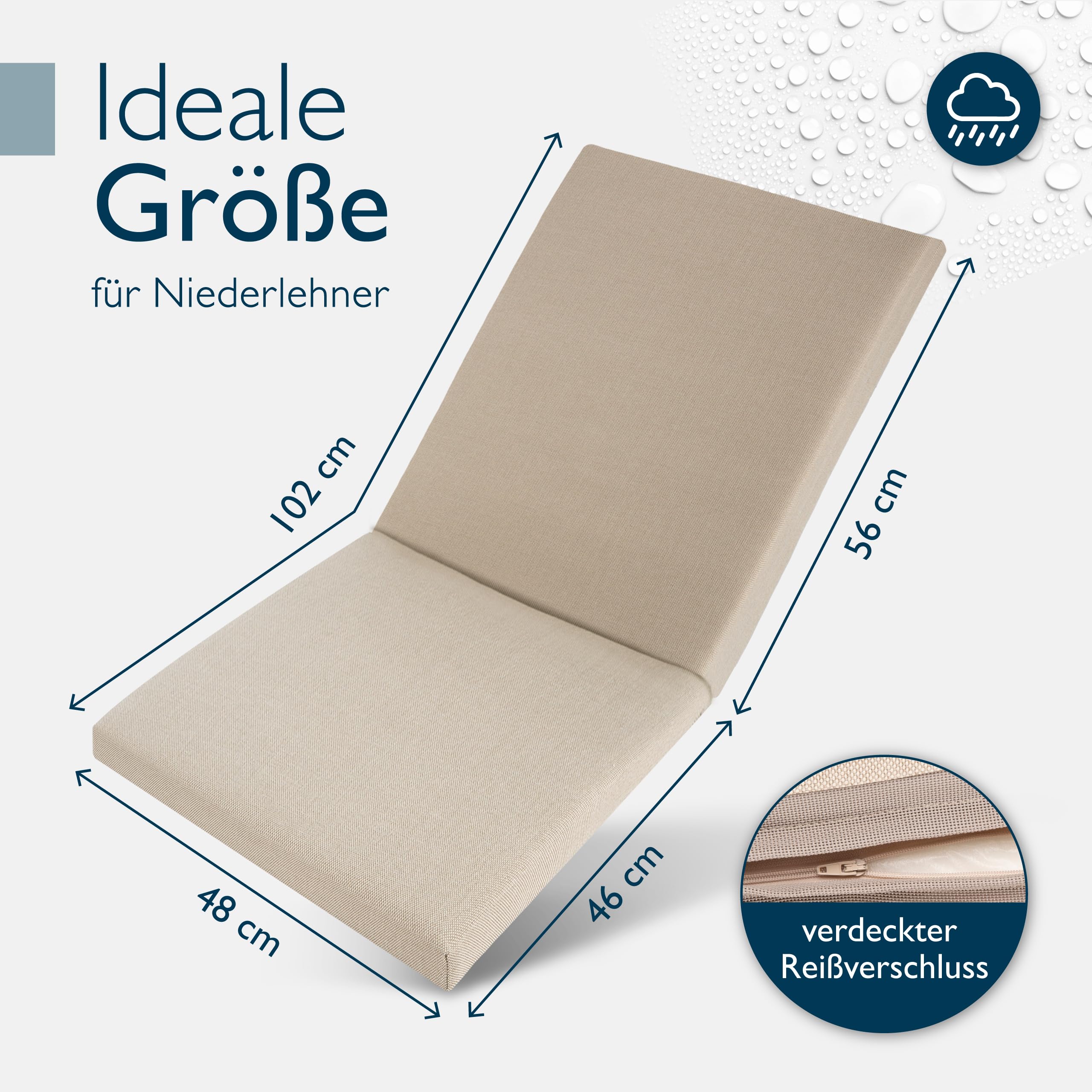 Beautissu 8er Set Premium Niedriglehner Auflage 100% Wasserdicht 100x50cm – UV-beständig Bequem Pflegeleicht Waschbar Sitzkissen Gartenstuhl – Polsterauflage Gartenmöbel Stuhlauflage Beige