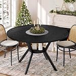 Round Kitchen Dining Table for 4, 42" Black Dinner Table with Storage Shelf, Wooden Circle Pedestal Table, Mid Century Modern Dining Room Tables for Kitchen, Living Room, Restaurant, Apartment