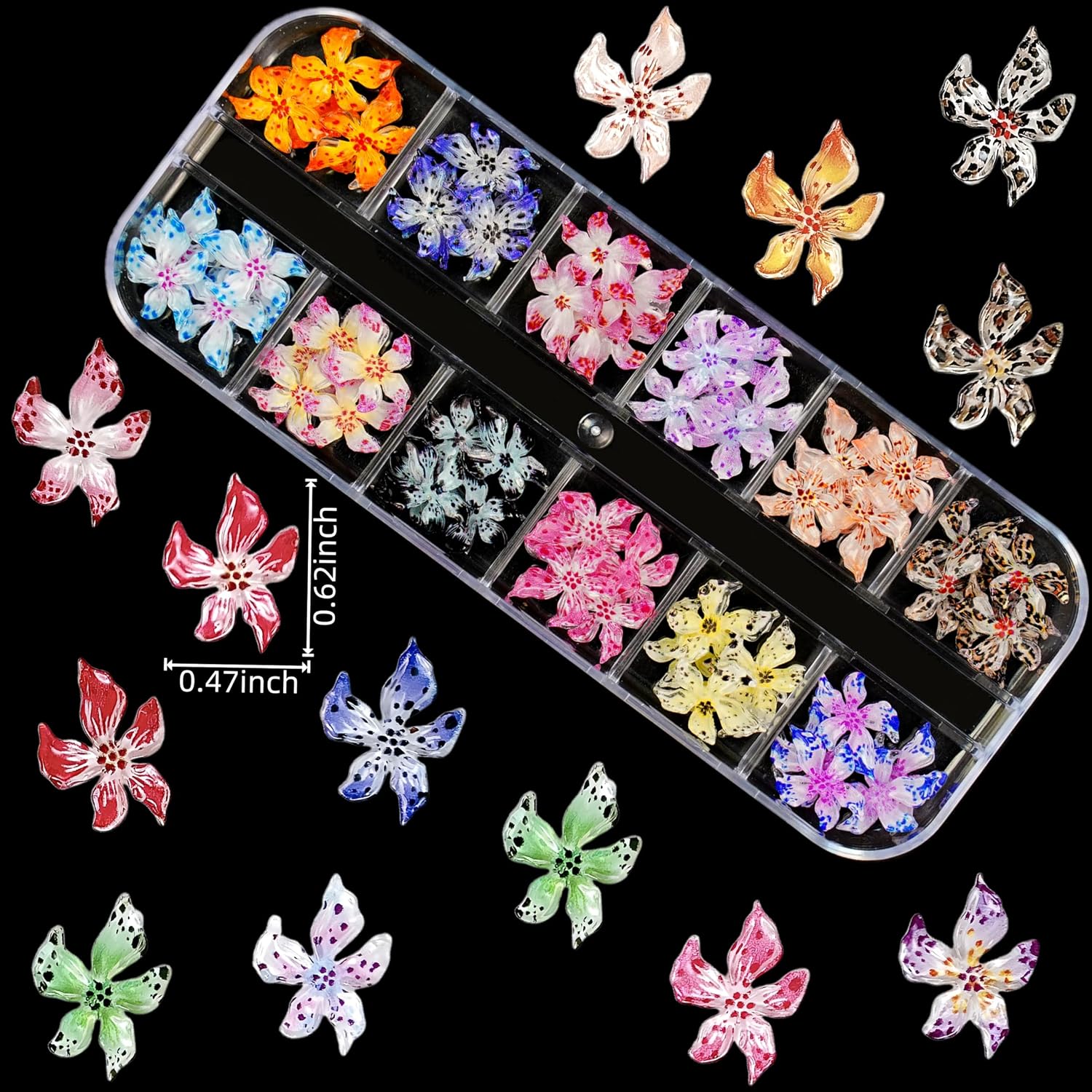 3D Flowers Nail Charms Hawaii Flowers Nail Rhinestones Butterfly Colorful Peach Blossoms Petal Gold Caviar Beads Nail Decorations Mixed Rhinestones Kit Nail Design for Women Nail Supplies(5 Boxes)