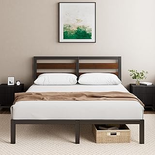 ZINUS Kai Double Bed Frame 135x190 cm – 80cm Height – Sustainable Bamboo & Metal Bed Frame with Headboard – Steel slat support – Eco-Friendly Bed frame - Easy Assembly – Black and Brown