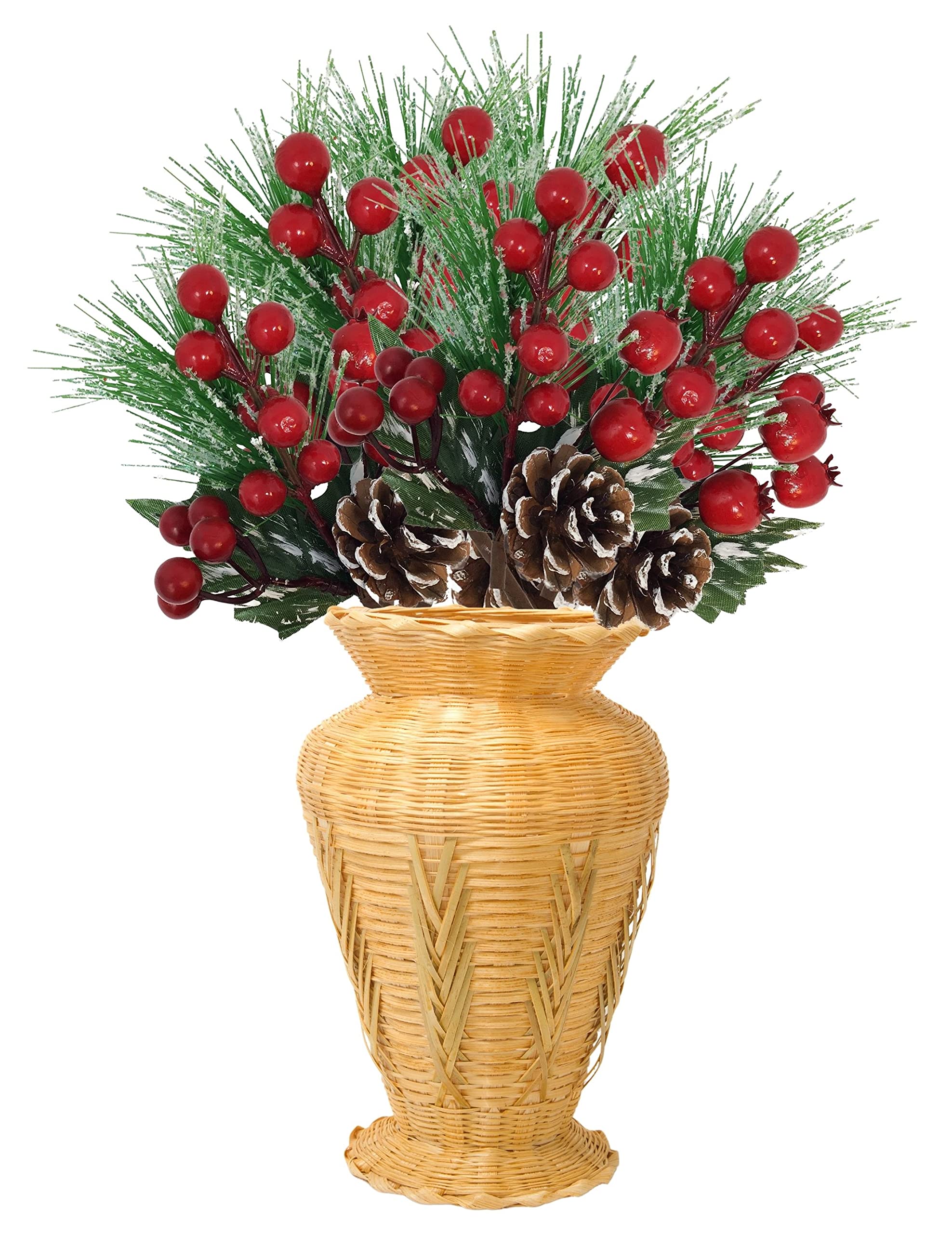Juego de 9 púas florales para decoración de Navidad, piña, bayas rojas, hojas de acebo, ramita de pino, decoración de Navidad, accesorios de manualidades