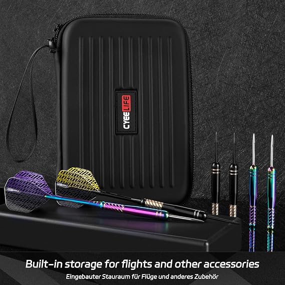 CyeeLife Professional Brass Steel Dart Set with Black Dart Case - 20g Steel Tip Darts with 6 Aluminium Shafts 12 Flights 20 Anti-Loose Rubber Rings 2 Dart Guards Whetstone & Tool