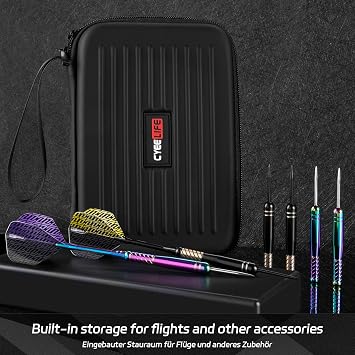 CyeeLife Professional Brass Steel Dart Set with Black Dart Case - 20g Steel Tip Darts with 6 Aluminium Shafts 12 Flights 20 Anti-Loose Rubber Rings 2 Dart Guards Whetstone & Tool