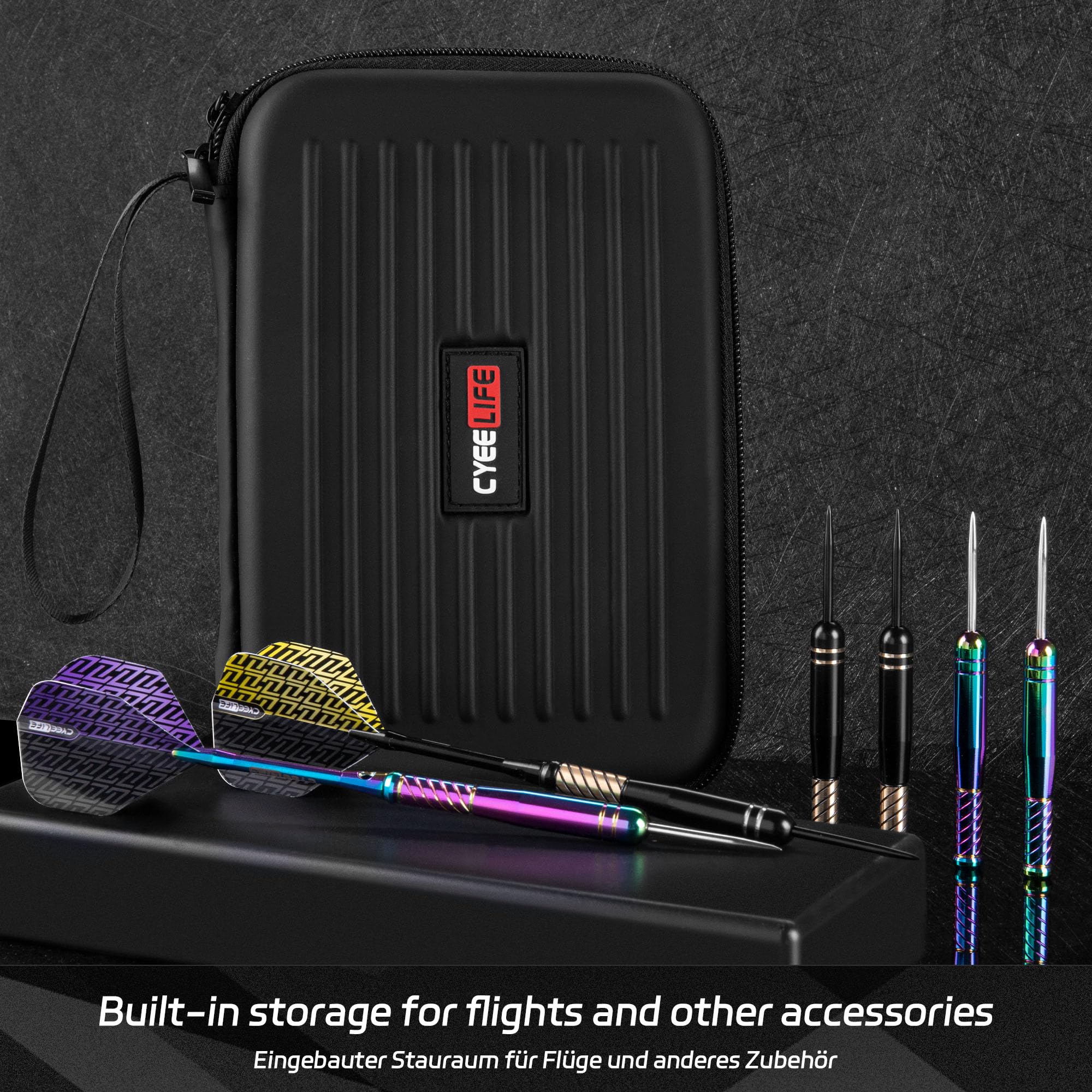 CyeeLife Set de Fléchettes Professionnel 20g Acier avec Dart Case, 6 Tiges Alu, 12 Vols, 20 Anneaux Anti-Dévisageage