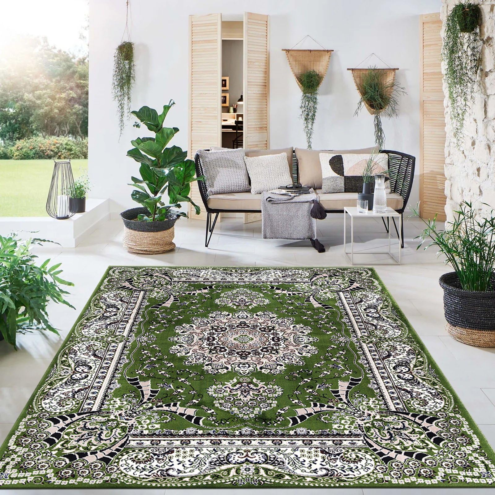 renoazul® Thick Large Rugs Living Room Carpet 240 x 320 cm - Washable Green Rugs For Living Room - Rada Vintage Carpets For Bedrooms — image 1
