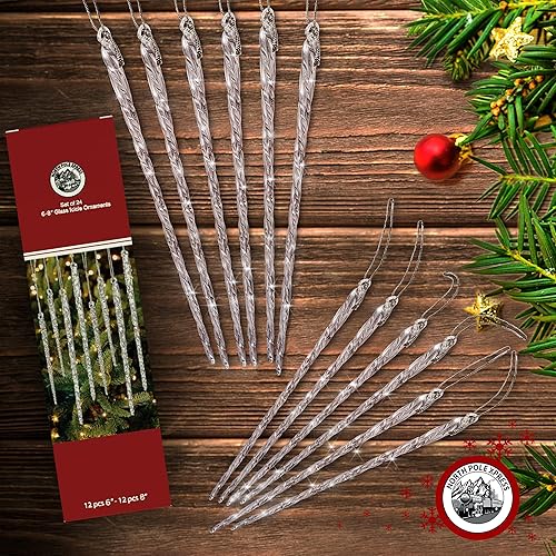 Miniatura 4 de Adornos de Navidad de carámbano de vidrio transparente torcido para árboles de Navidad, juego de 24 carámbanos decorativos para árbol de Navidad,