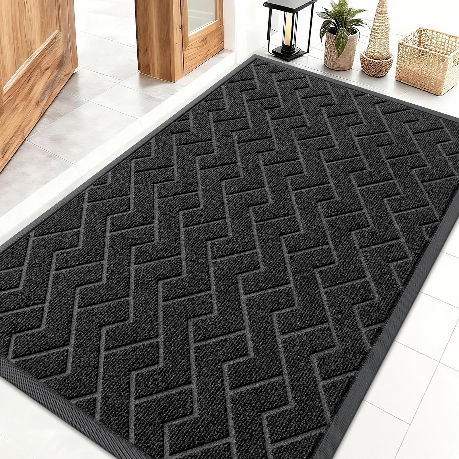OLANLY Front Door Mat Indoor Outdoor Entrance, Waterproof All-Season, All-Weather Doormat, Sturdy Natural Rubber, Low Profile, Easy Clean Patio Porch