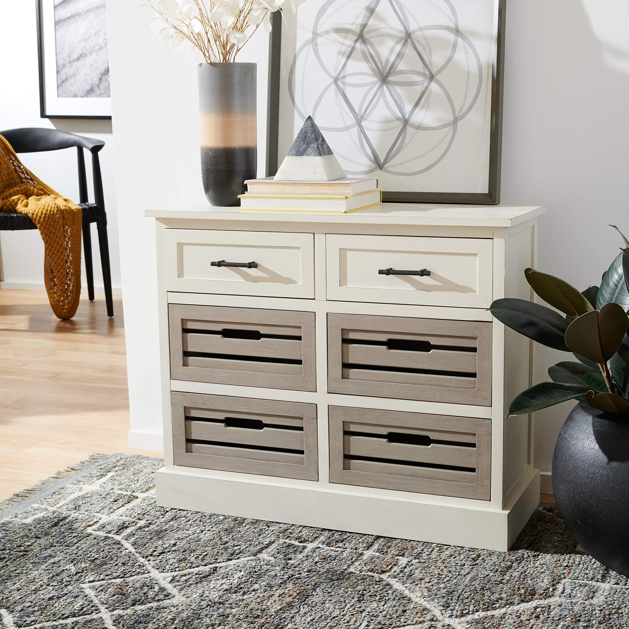 Safavieh Home Collection Briar Distressed White and Greige 6 Removable Drawer Storage Chest