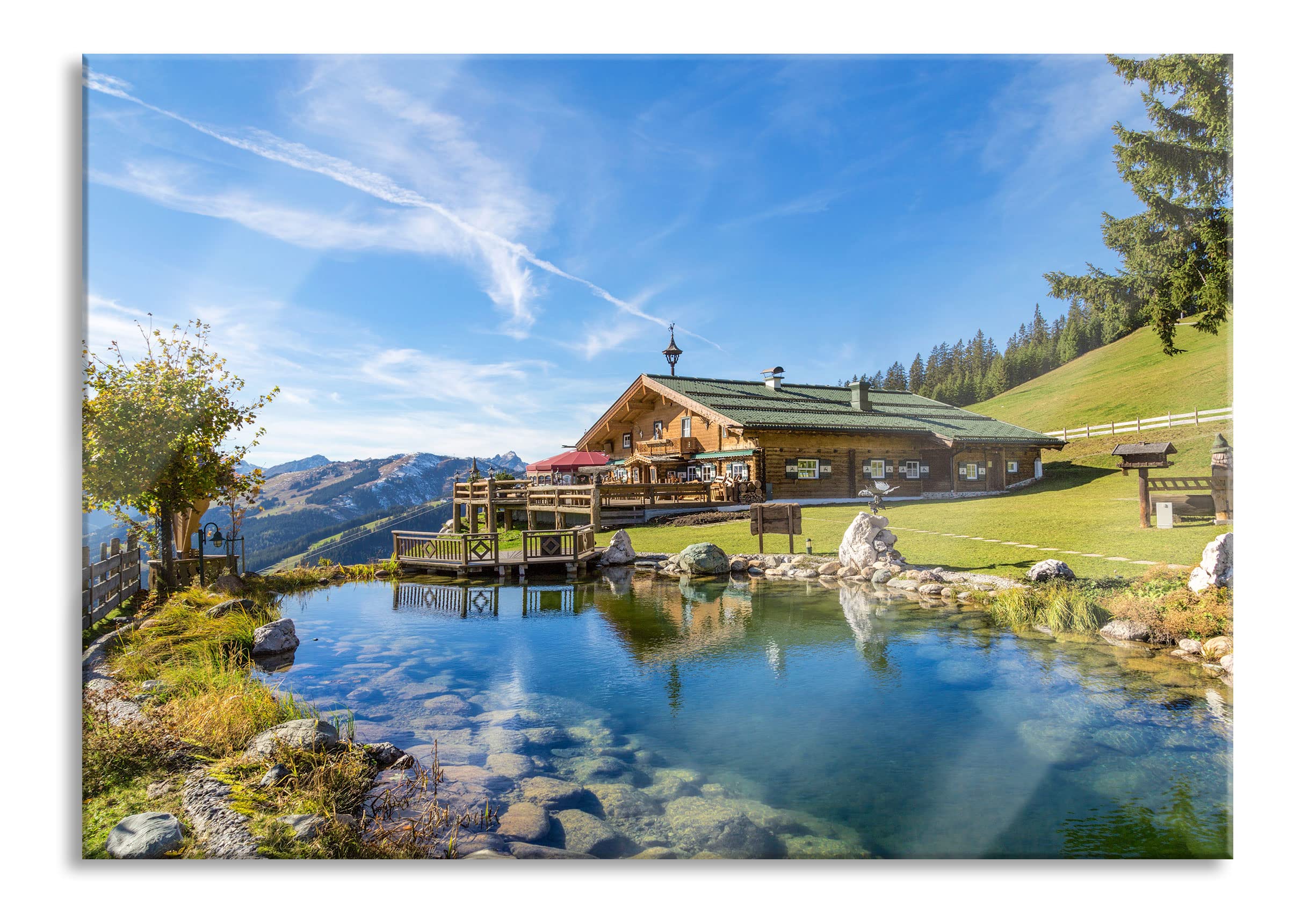Pixxprint Glasbild, Wandbild aus Echtglas, Schönes Haus in den Alpen, 80x60 cm, inkl. Aufhängung und Abstandshalter