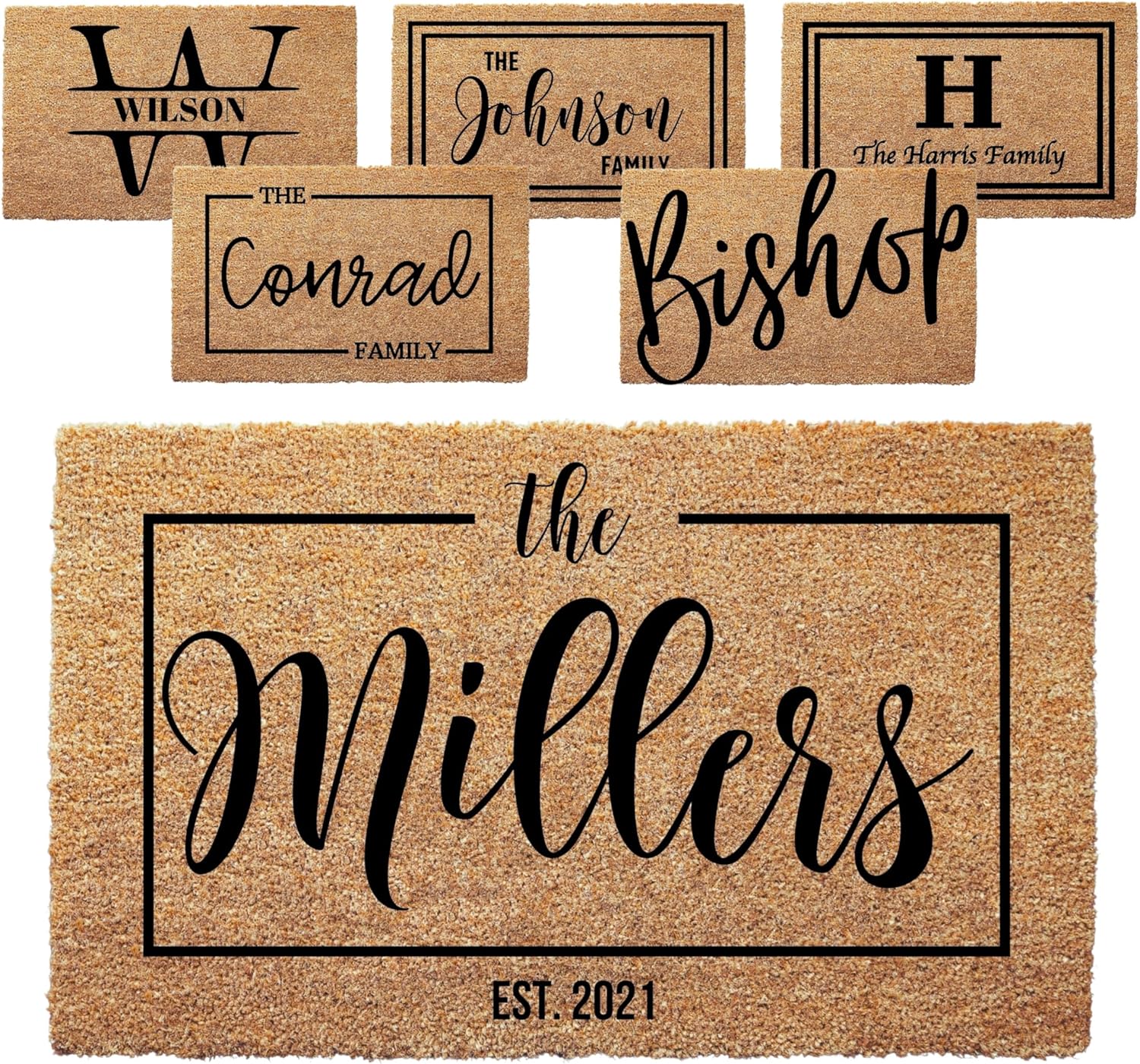 clicked craft Personalized Door Mat with Family Name - Custom Doormat with Anti-Slip Backing - 3 Size Options - Custom Door Mats for Front Door Front Door Mat for Outdoor Decor (Design 3)