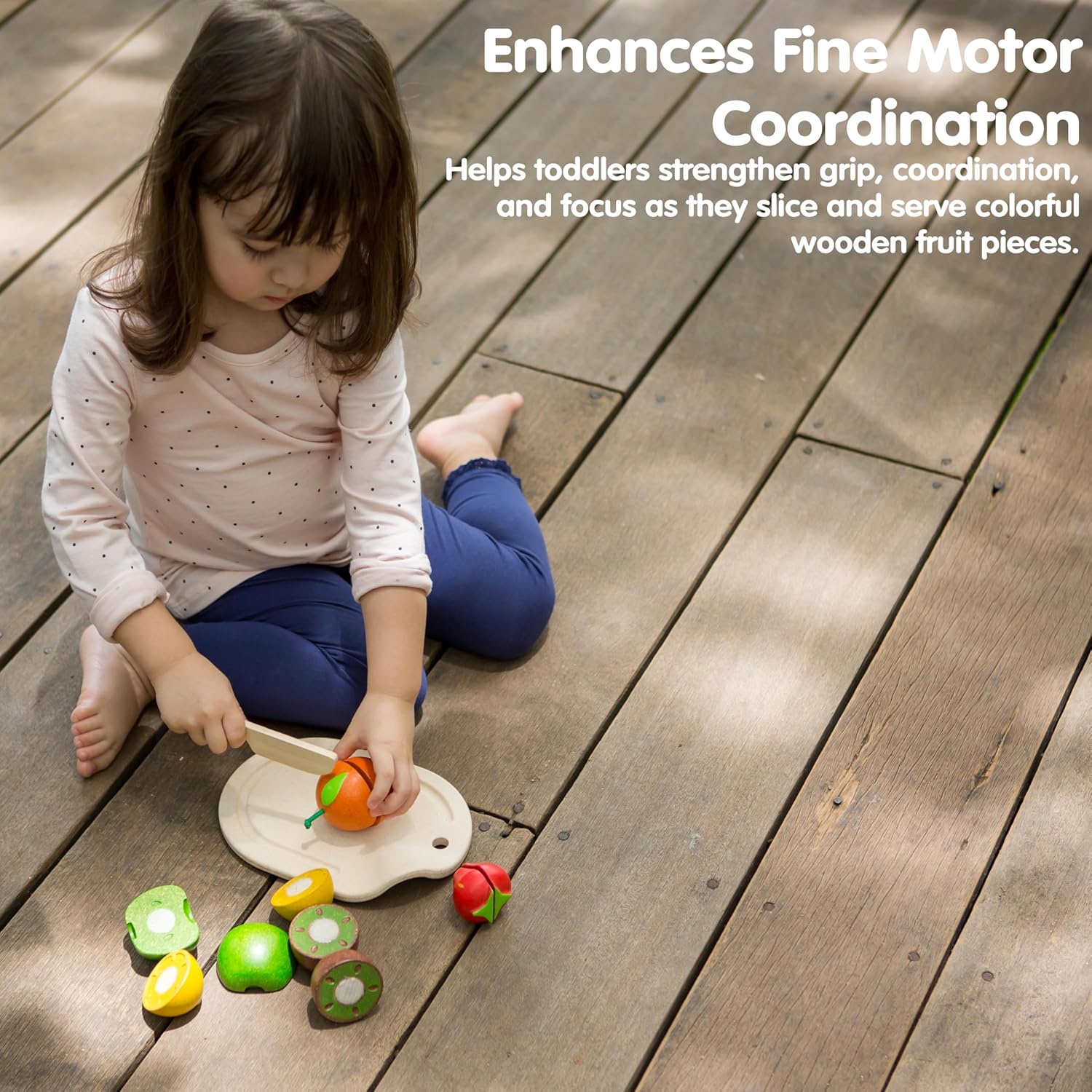PlanToys 7 Piece Assorted Fruit Kitchen Food Playset (3600) | Sustainably Made from Rubberwood and Non-Toxic Paints and Dyes