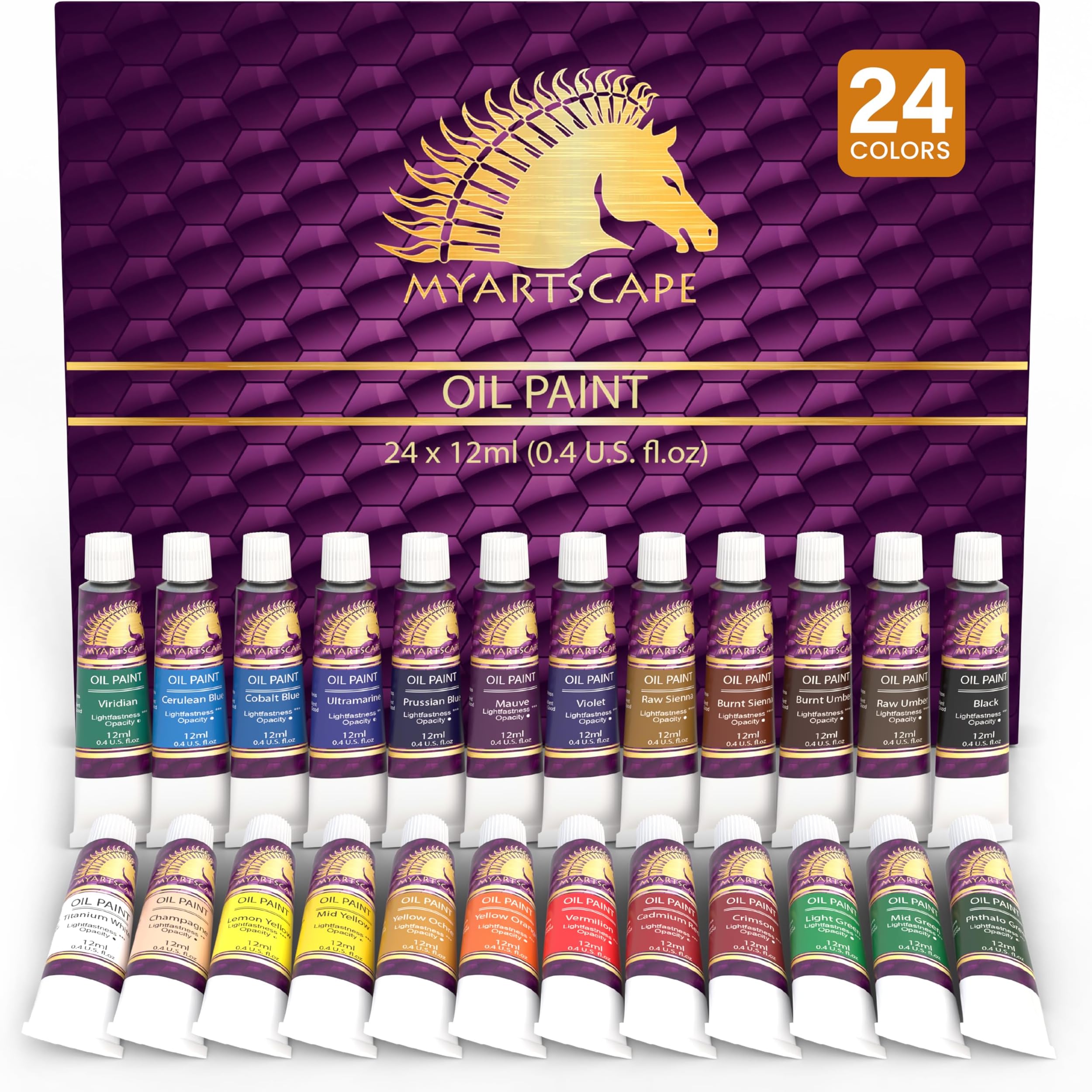 Oil Paint Set - 12ml x 24 Tubes - Lightfast - Heavy Body - Oil-based Colors - Great Pigment Load - Artist Quality Painting Supplies - Professional Craft Paints