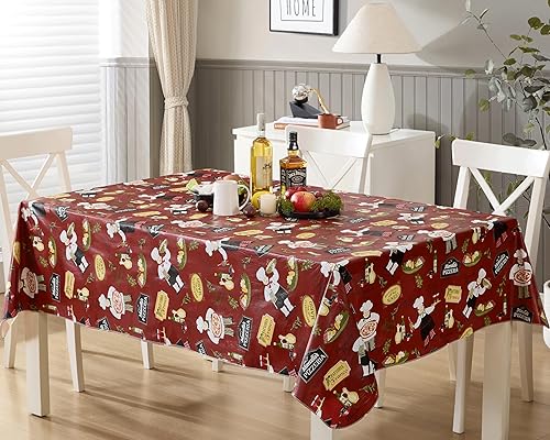 Miniatura 5 de Newbridge Mantel de vinilo con parte trasera de franela de vinilo rojo italiano, para interiores y exteriores, impermeable, para picnic, barbacoa,