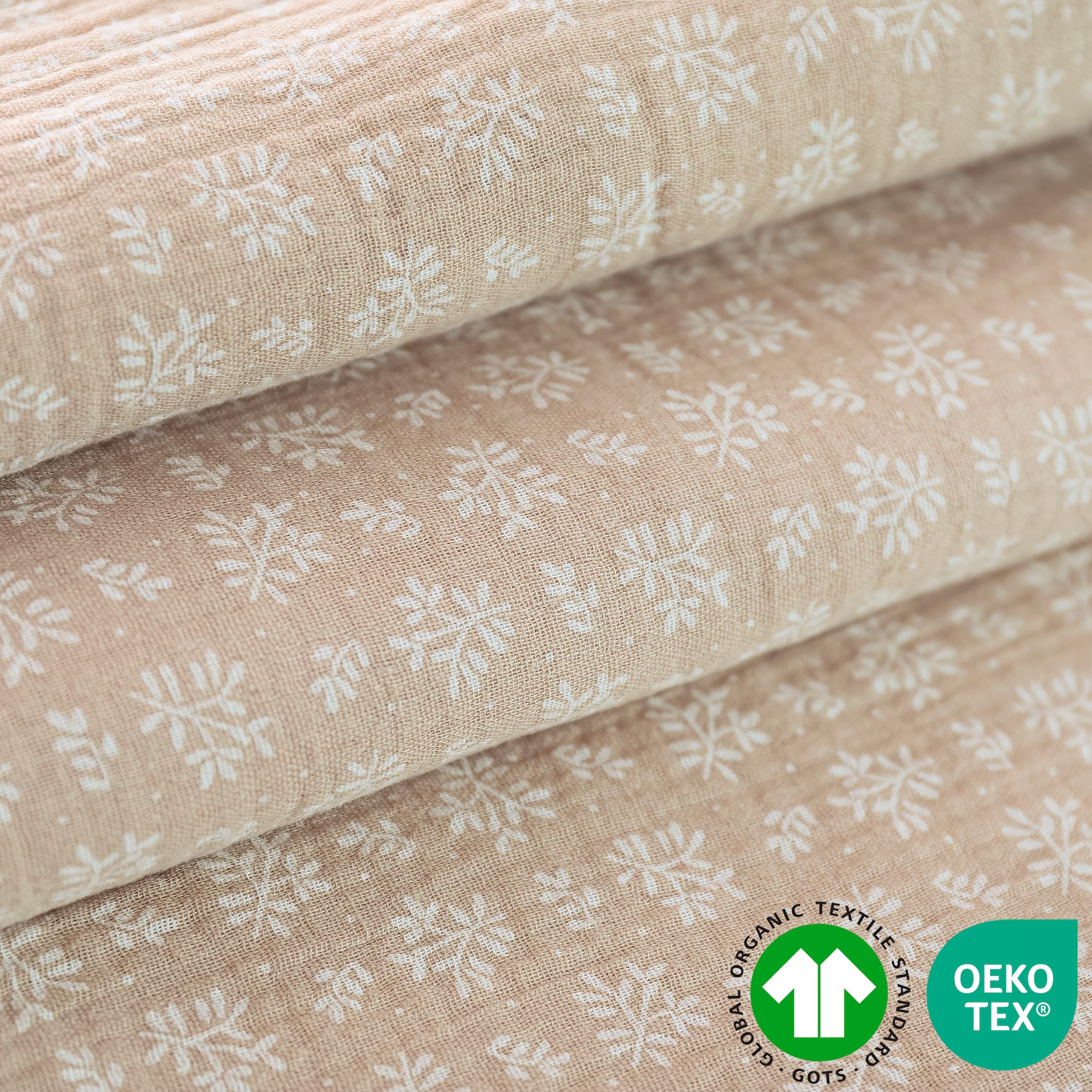 Toile de Lit Cabane 100% Coton - Ciel de Lit Cabane pour Lit Montessori 80x160, 90x200 cm - Tissu Oeko-Tex Gots (Beige Feuillage, 120 x 370 cm)