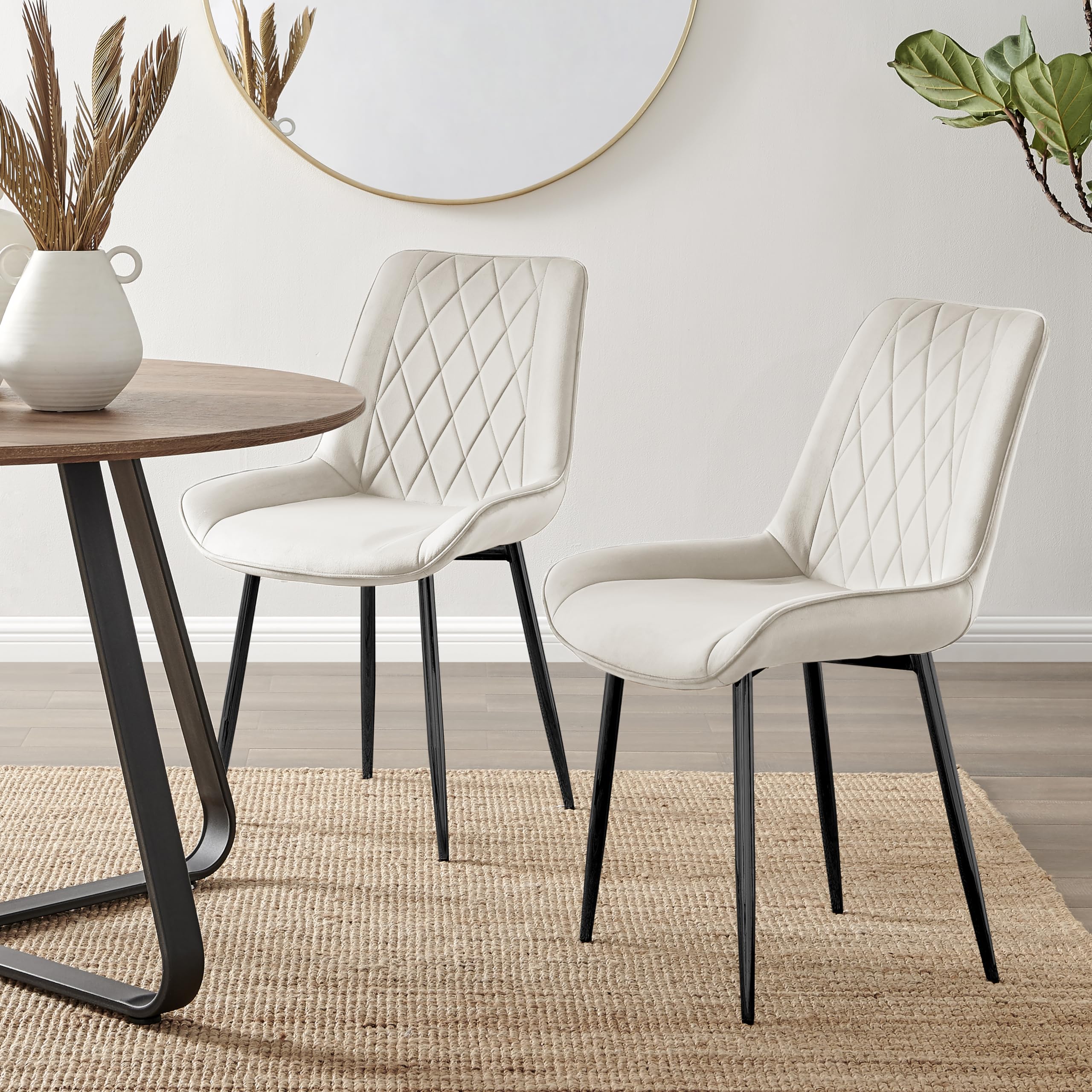 Furniturebox UK 2x Pesaro Cream Velvet Black Metal Leg Modern Contemporary Luxury Dining Kitchen Chairs