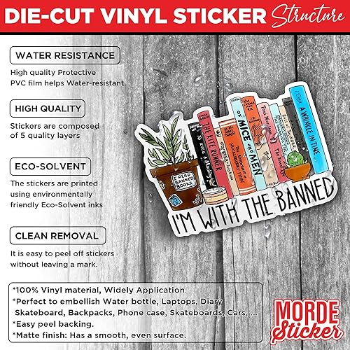 Miniatura 3 de Calcomanías de vinilo impermeable troqueladas con texto en inglés I'm with the Banned, libros prohibidos, para amantes de los libros, 3 pulgadas,