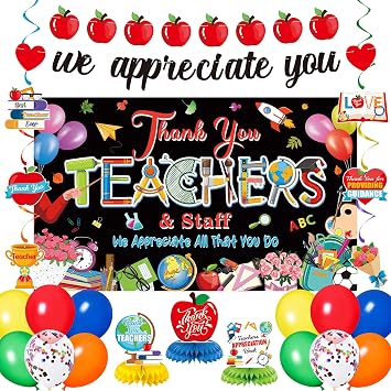 Vlipoeasn Teacher Appreciation Week Decorations, Black Thank You Teachers Staff Backdrop Banner, We Appreciate You Banner, School Classroom Decorations Hanging Swirl Honeycomb Centerpiece