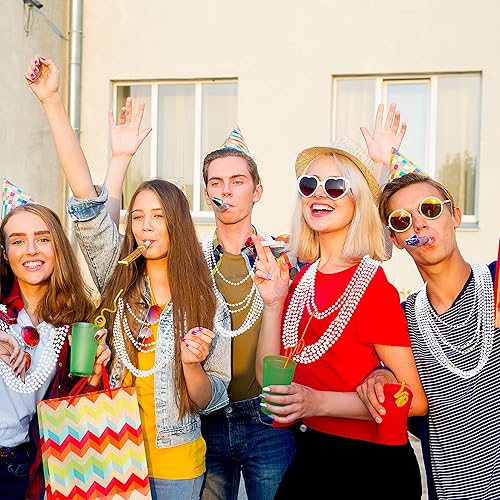 Miniatura 75 de 100 collares de cuentas, cuentas plateadas de Mardi Gras, artículos de recuerdos de fiesta, collares de juguete de Navidad de 33 pulgadas, disfraz