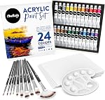 Chalkola 40 Ensemble de peinture acrylique pour adultes avec 24 Trousse de peintures acryliques (22ml), 10 Peinture de pinceaux, 5 Toile pour la peinture (8x10) & 1 Palette