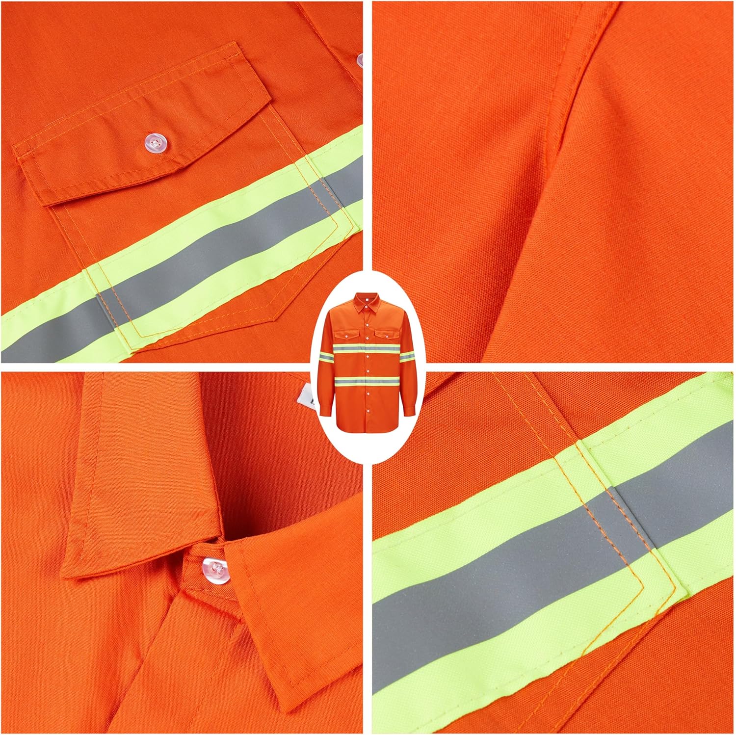 Ousafeve Class 3 Hi Vis Button Up Safety Work Shirts for Men Reflective - Image 3
