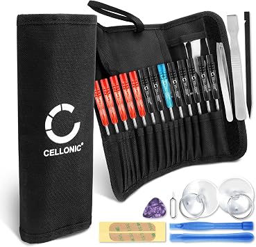 CELLONIC 23-Pc Tool Kit for Electronics   Mini Pentalobe & TORX Precision Screwdriver Set, Spudger, Opening Pry Tools Compatible for iPhone Repair Laptop Tablet Computer Toolkit Mobile Phone Repair