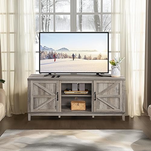 Miniatura 2 de Yaheetech Soporte de TV para TV de 65 pulgadas, mesa consola de TV de granja para sala de estar, centro de entretenimiento alto con puertas dobles