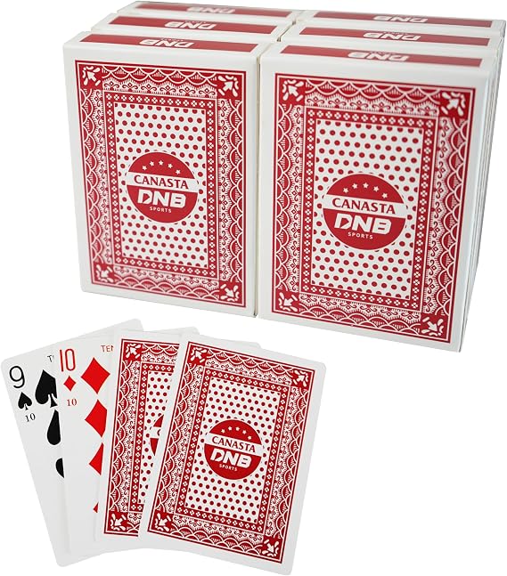DNB 6 Deck Canasta Cards - 6 Decks Red Playing Cards with Point Values - Includes Canasta and Hand and Foot Rules