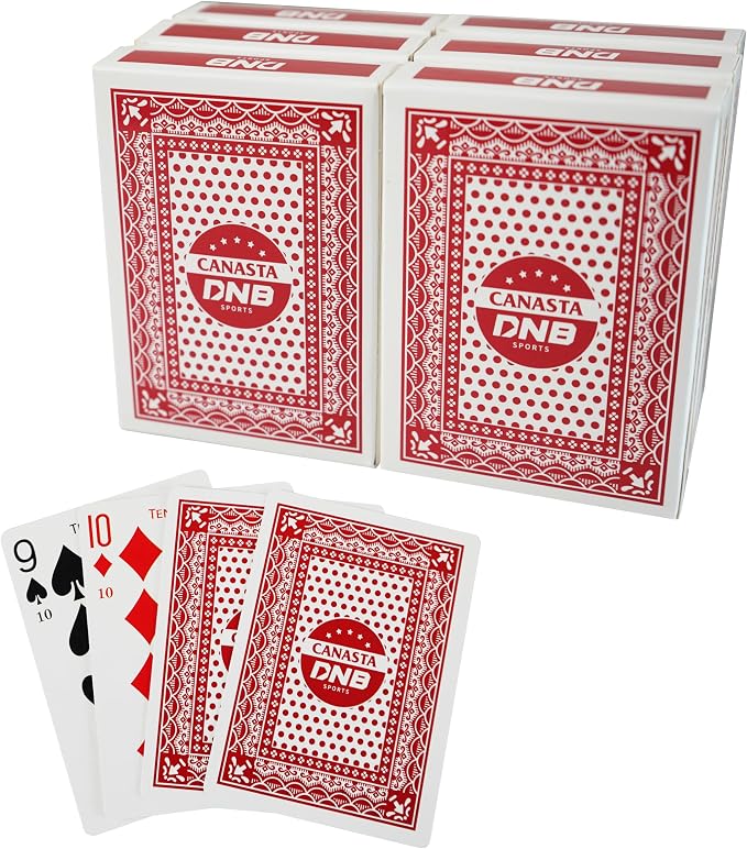DNB 6 Deck Canasta Cards - 6 Decks Red Playing Cards with Point Values - Includes Canasta and Hand and Foot Rules
