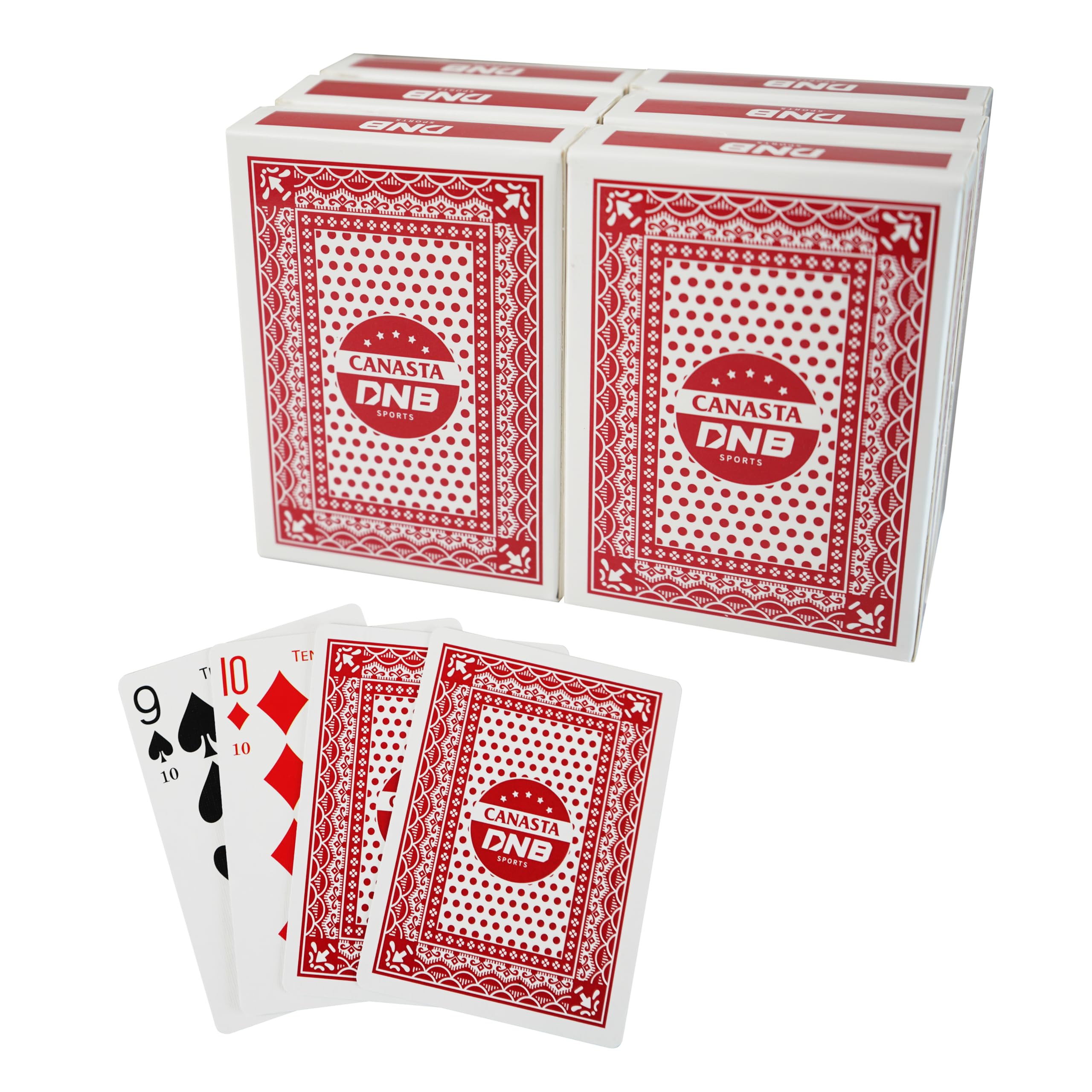 DNB 6 Deck Canasta Cards - 6 Decks Red Playing Cards with Point Values - Includes Canasta and Hand and Foot Rules