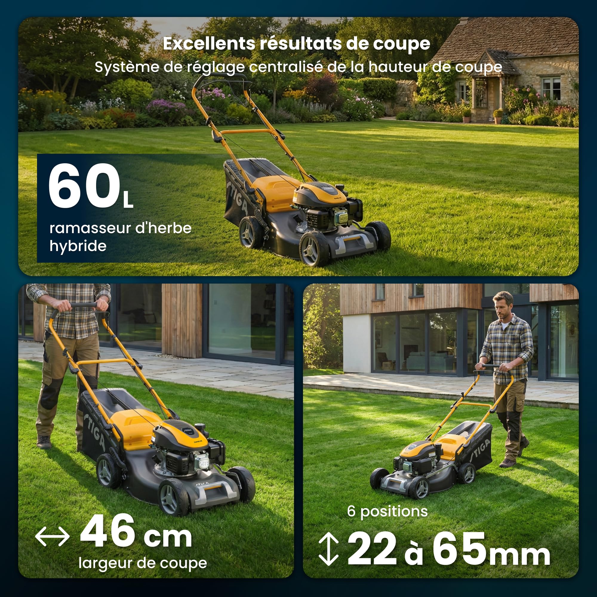 STIGA Combi 48 S Tondeuse Thermique, 139 cm³, 46 cm – Bac 60 L, Mulching Intégré, Réglage 6 Positions – Pelouses Jusqu’à 1 200 m², Gris