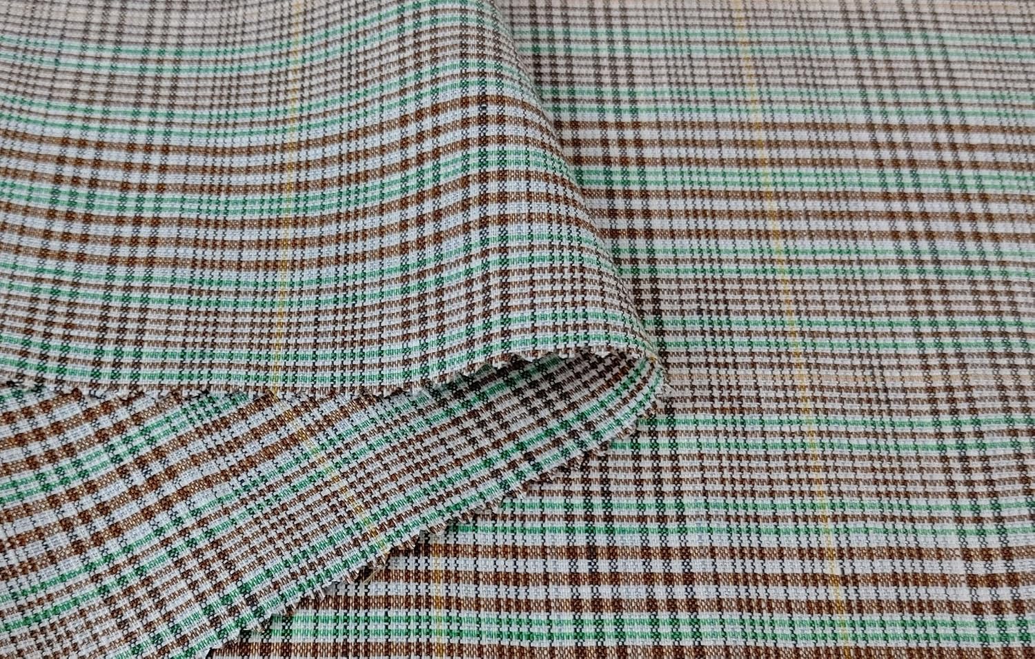 Green Linen-Polyester PU Stretch Plaid Fabric Green