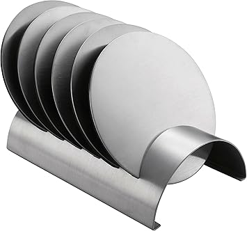 Stainless Steel Drink Coaster Set - Prevent Stains and Scratches with 6 Round Table Coasters for Glasses, Bar Drinks, Mugs, Coffee Cups, Tea, Wine, Beverages by Pro Chef Kitchen Tools