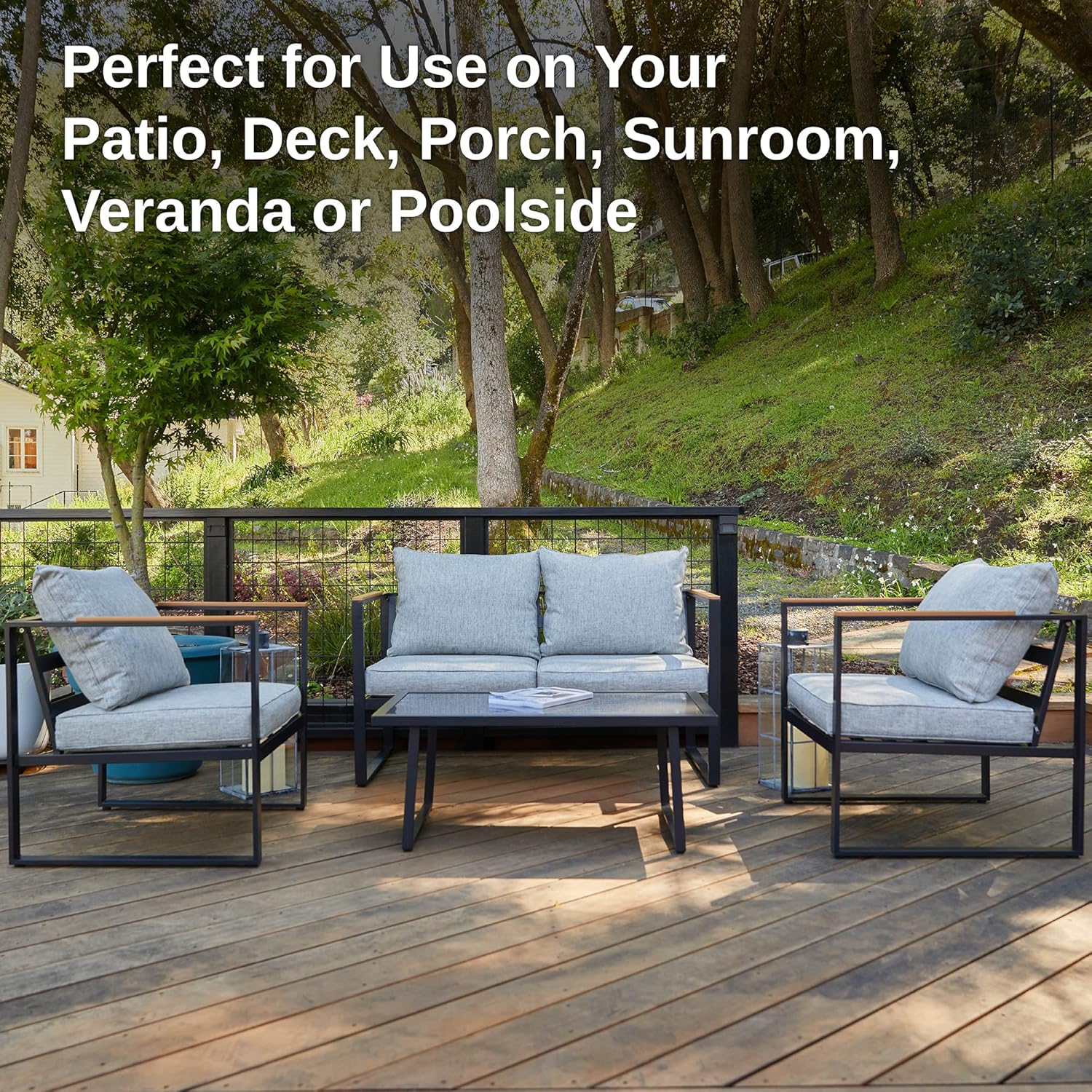 EAST OAK EO-CS002 Patio Furniture Set, 4-Piece Outdoor Deep Seating Conversation Sofa, Black & Grey : Patio, Lawn & Garden