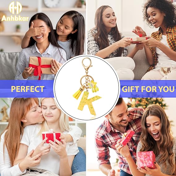 Star Letter Bag Charm - Resin Initial Keychain Accessory for Women