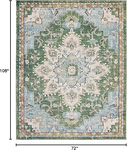 Miniatura 2 de Safavieh Madison Collection (MAD473Y) Tapete de 6 x 9 pies, verde y turquesa, diseño chic y bohemio desgastado de medallón, no pierde fibras, fácil