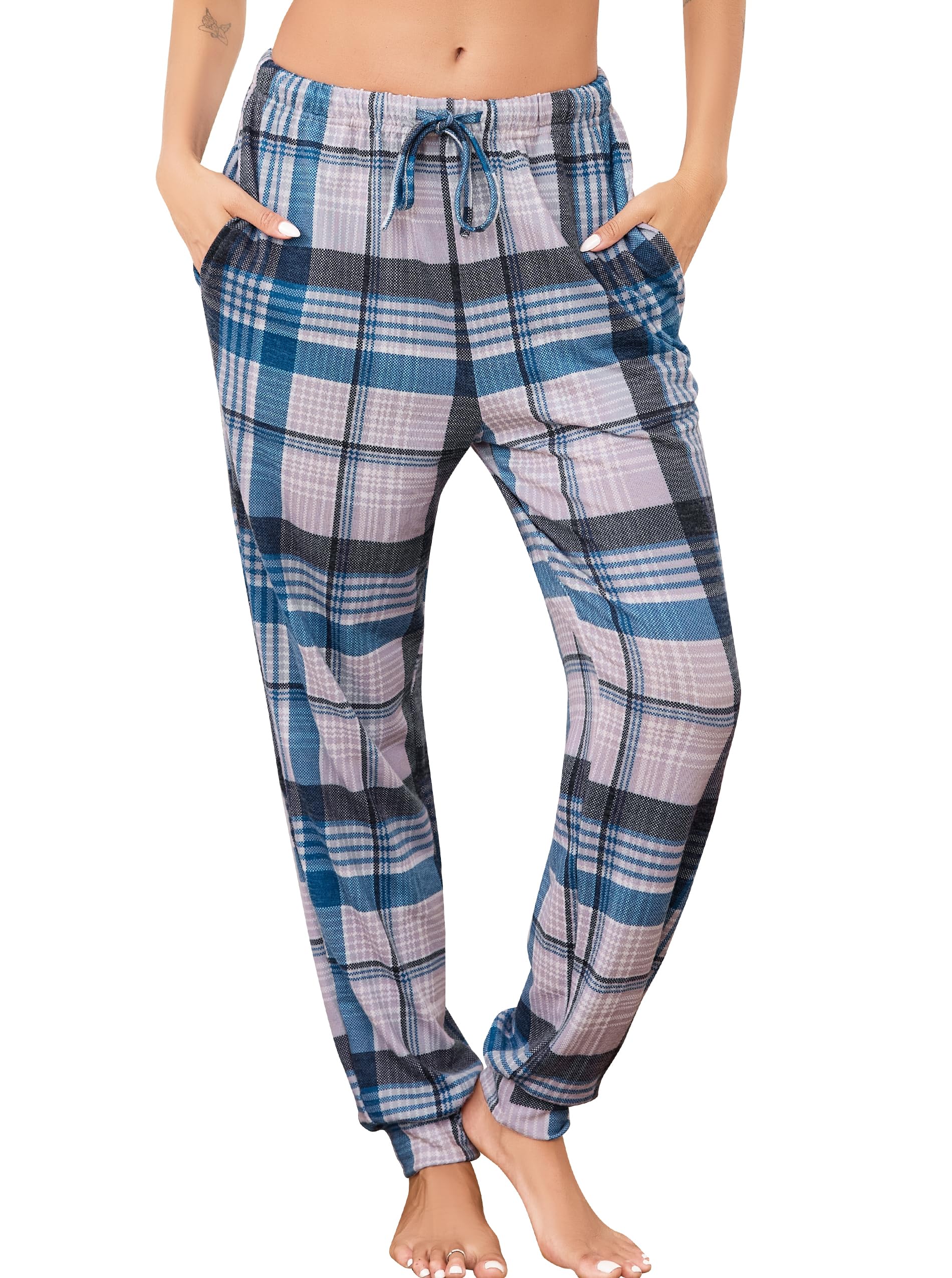 Pantalon De Pyjama Homme à Carreaux Chaud - Taille élastique Avec Cordon, Poches Latérales, Pour Maison, Automne-hiver