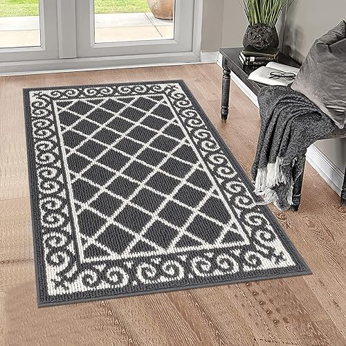 Miniatura 64 de HEBE Tapete para puerta interior, 20 x 32 pulgadas, antideslizante, para puerta delantera, lavable, atrapador de suciedad para entrada, tapete