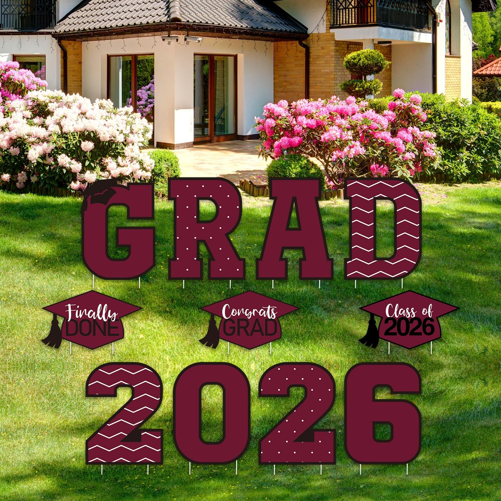 Félicitations signes de cour diplômé : décoration extérieure bordeaux anti-vent pour fête réussie
