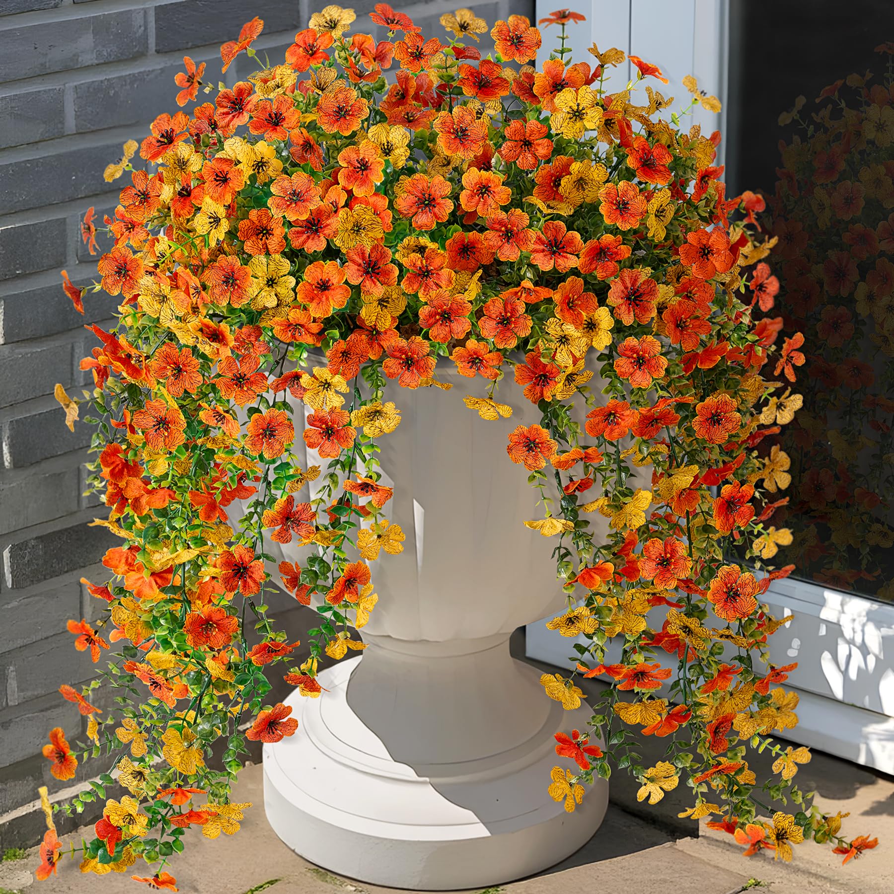 Ammyoo Artificial Hanging Flowers for Outdoors Fake Plants Decoration, 2 Packs Faux Silk Daisy Flower Realistic Outdoor Flowers UV Resistant Porch