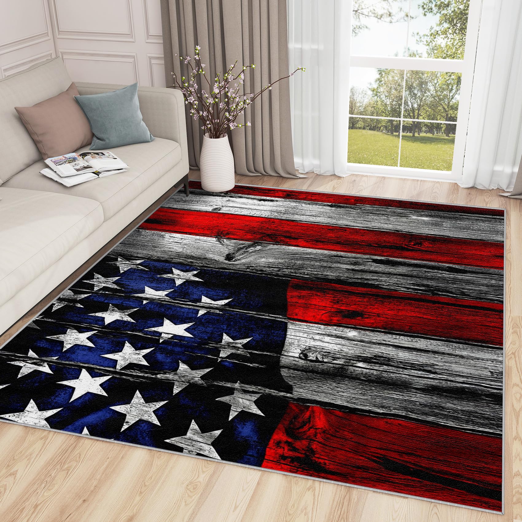 American Flag Rug 8x10-2x3 Rug, American Flag Area Rug, Rustic USA Flag Washable Non Slip Soft Rugs, Vintage Patriotic Carpet, National Flag Home